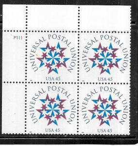 US #3332 45c UPU Plate Block 4  (MNH) CV $4.50