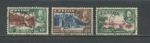 Ceylon KGV 1935 15, 25, and 30 cents used