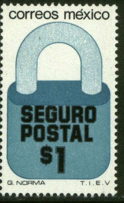 MEXICO G26 $1P Padlock Insured Mail Unwmkd Fosfo Paper 1 MNH