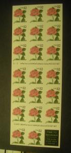 Scott 2492a, 29c Pink Rose, Pane of 20, #S112, MNH Beauty