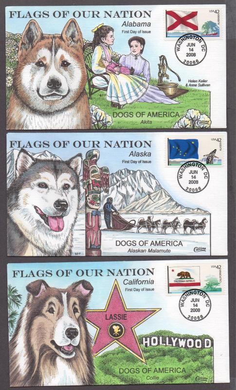 **US FDC SC# 4273-4288 Washington, DC 6/14/2008 Flags of the US & Dogs Collins 