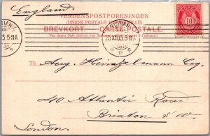 SCHALLSTAMPS - NORWAY 1905 POSTAL PICT POSTCARD ADDR ENGLAND CANC CHRISTIANIA