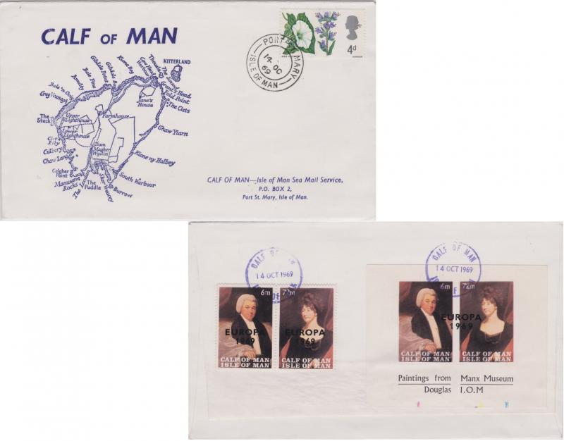 Great Britain 3d QEII Flowers and reverse franked Calf of Man (Seamail servic...