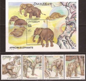 Somalia 2000 Elephants 4 Stamp Set + Souvenir Sheet Michel 855-8/BK 74 19B-200