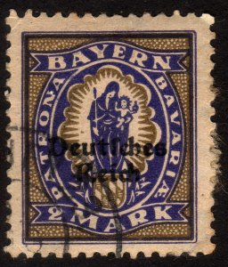 1920 Germany 2 Mark, Bavaria ovpted. Used, Sc 269, Mi 132