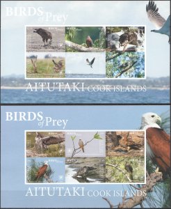 FAT110 ! RARE IMPERF 2018 AITUTAKI BIRDS OF PREY OWLS MICHEL 70 EURO 2KB MNH