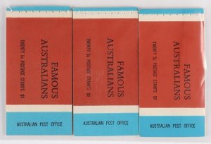 AUSTRALIA 1968 Famous Australians $1 booklets 3 diff MNH **. Pfr B130Ae, Af & Ce
