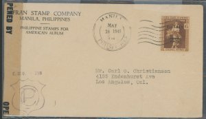 Philippines  1945 Censor cover to US, 6c victory solo