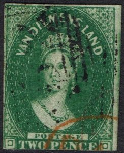 TASMANIA 1855 QV CHALON 2D WMK LARGE STAR IMPERF USED  