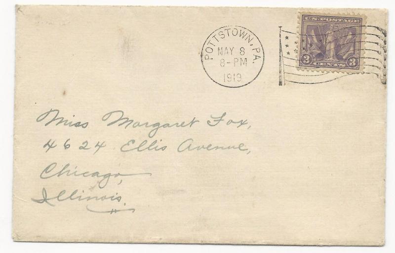 US Scott #537 on Cover w/ Nice Flag Cancel Pottstown, PA May 8, 1919