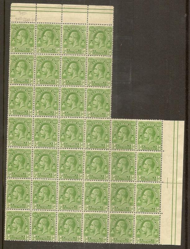 Turks & Caicos 1922 0.5d Apple Green Shades SG163b MNH Cat£288