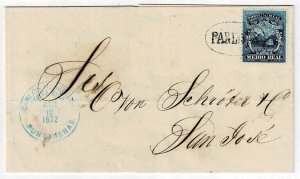 Costa Rica 1872 P. Arenas oval cancel in black on cover to San Jose, Scott 1