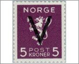 Norway Mint NK 292 V- Overprint (no wmk) 5 Krone Black purple