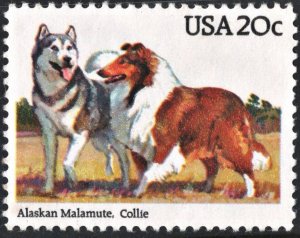 SC#2100 20¢ Dogs: Alaskan Malamute, Collie Single (1984) MNH