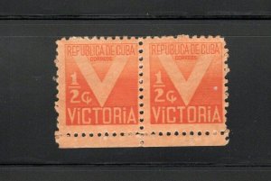 Cuba-1942 sc# ra5 postal tax stamp, BLOCK OF 2, EXTREMELY RARE!!!. HCV