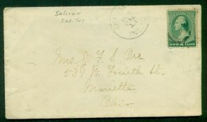 1880's, 2¢ tied SALISAW IND.(ian) T.(erritory) addressed to OHIO, VF