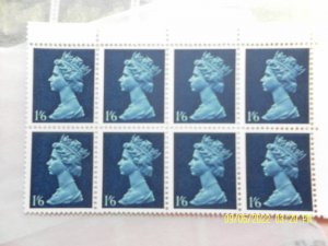 GB ,Queen Elizabeth II pre-decimal 1'6 SG743 2B , block of 8,   1967. MNH