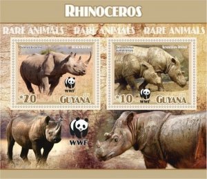 Stamps. Fauna Animals WWF Rhinos  1+1 sheets perforated 2021 year Guyana