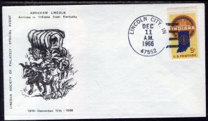 US 150th Anniversary Abraham Lincoln Arrives in Indiana 1966 Cover