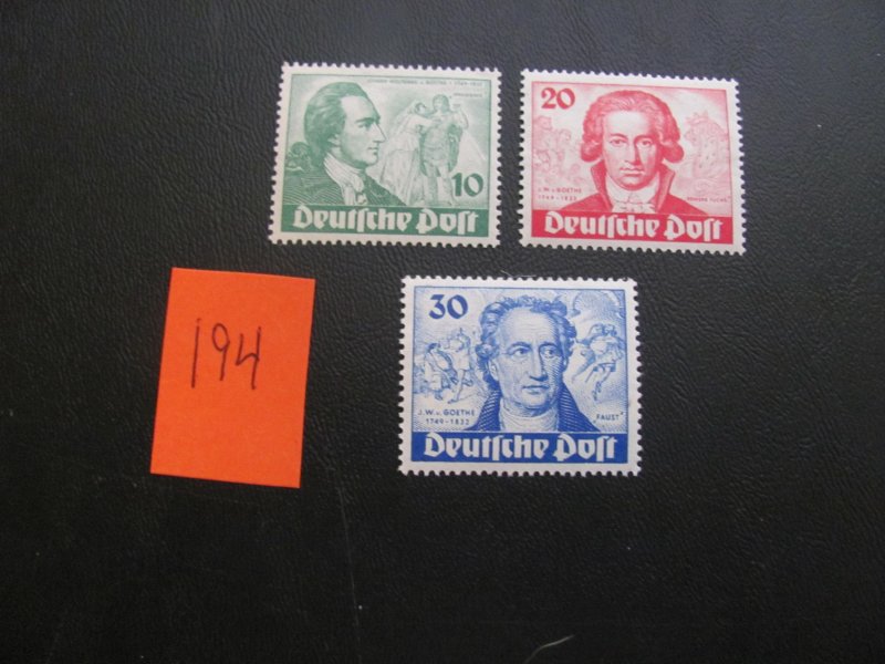 GERMANY BERLIN 1949 HINGED SC 9N61-3 GOETHE SET XF  (194)