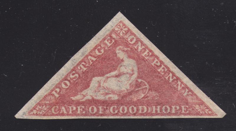 Cape of Good Hope, Sc 3 MOG. 1857 1p rose Hope Seated, crease, VF appearing