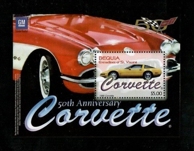 Bequia 2003 - Corvette Cars - Souvenir Stamp Sheet - Scott #320 - MNH