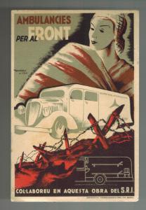 1938 Spain Postcard Cover Civil War to Mixed Brigade Solder Ambulance