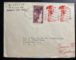 1956 Saigon Vietnam Indochina Cover To Rochester NY USA Seasons Greetings