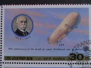 ​KOREA-1987- SC#2661-2-ZEPPELIN & DIAGRAMS OF AIRSHIPS CTO LARGE BLOCK VF