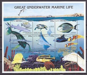 Eritrea, Scott cat. 297 a-i. Marine Life & Various fish sheet of 9. ^