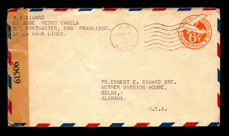 USS San Pedro Varela 1944 Censor Cover - L16429