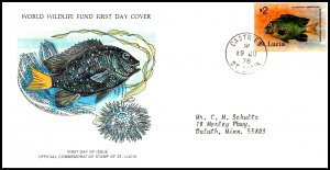 St Lucia 446 Fish WWF Typed FDC