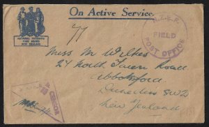 NEW ZEALAND 1940 WWII NZEF FIELD POST OFFICE CENSORED COVER
