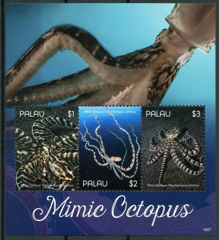 Palau 2019 MNH Mimic Octopus 3v M/S I Molluscs Marine Animals Stamps