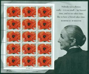 Georgia O'Keeffe Full Sheet of Fifteen 32 Cent Postage Stamps Scott 3069