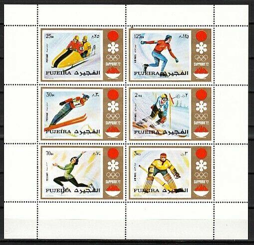 Fujeira, Mi cat. 819-824 A. Sapporo Winter Olympics sheet. Mailed Folded.