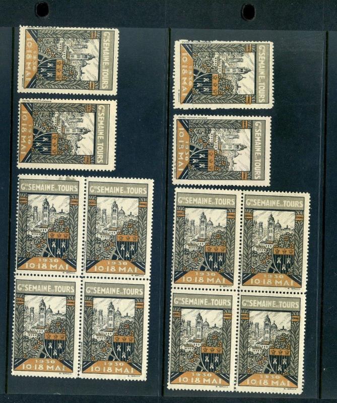 12 VINTAGE 1930 FRENCH WEEK OF TOURS EXPO POSTER STAMPS (L778) FRANCE