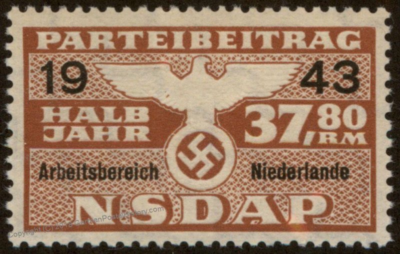 Germany NSDAP Party 37.80RM Dues Occupied Netherlands 96220