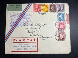 1931 New Zealand Airmail First Direct Flight Cover FFC Darwin to London