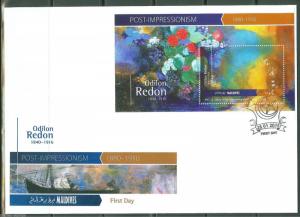 MALDIVES 2015 POST IMPRESSIONISM ODILON REDON  SOUVENIR SHEET FIRST DAY COVER