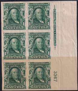 #314 Mint NH, XF, Plate number block of 6, imprint (CV $325) (CV $30 - ID2957...