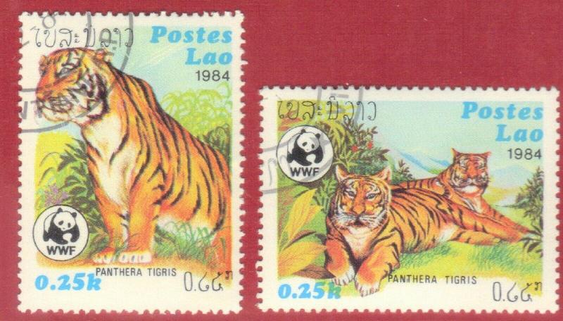 LAOS STAMPS SC# 517+518  *CTO* 1984  25c  TIGER  SEE SCAN