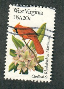 2000A West Virginia Birds and Flowers used single - bullseye perf 11.25 x 11