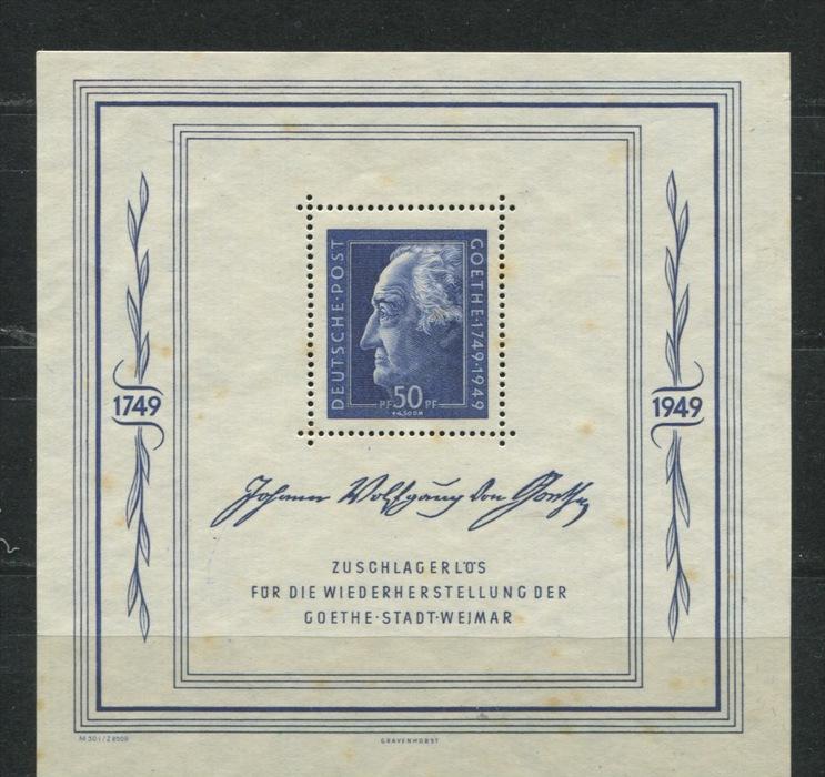 Germany 1949 Soviet Zone Mi Block 6 Sc 10NB11 MNH Profile Of Goethe (see Desc...