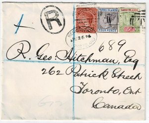 Turks Islands 1897 T1 cancel on registered cover to Canada, SG 71-72