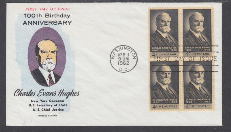 US Mel 1195-12 FDC. 1962 4c Charles Evans Hughes, Fluegel Color Cachet, VF