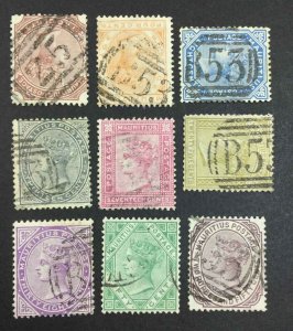 MOMEN: MAURITIUS SG #92-100 1879-1880 CROWN CC USED £800 LOT #64119