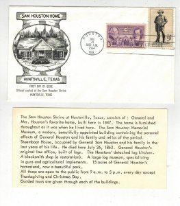 1964 SAM HOUSTON SHRINE CACHET - TEXAS 1242 BETTER CACHET & TEXT CARD Combo 776