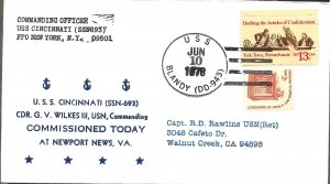 CINCINNATI (SSN-693) 10 June 1978 First Day in Commission Nicholson Cachet