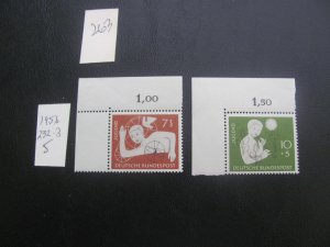 GERMANY 1956 MNH MI. 232-233 CORNER MARGIN  SET XF (263) ALL MARGIN #s OR CM